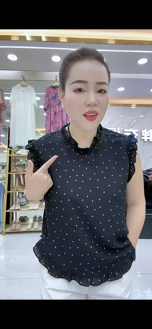 无袖波点衬衫网红显瘦短袖洋气打底木耳夏季常规款