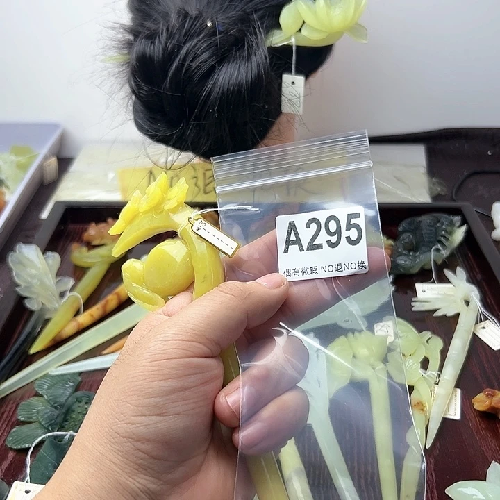 蛇纹石玉发饰合金点****6