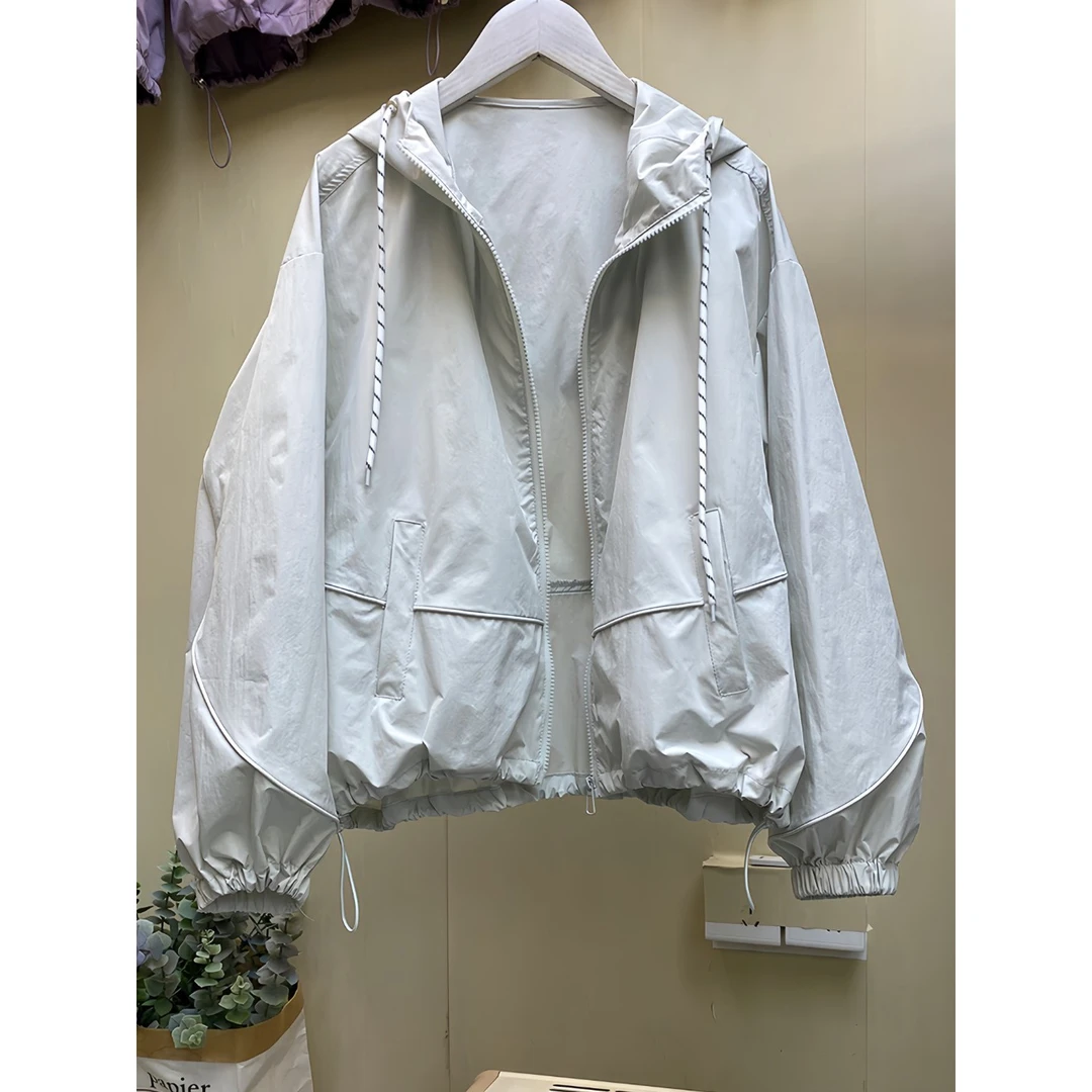 韩版设计感休闲连帽薄款防晒冲锋衣女2025新款百搭长袖夹克外套女