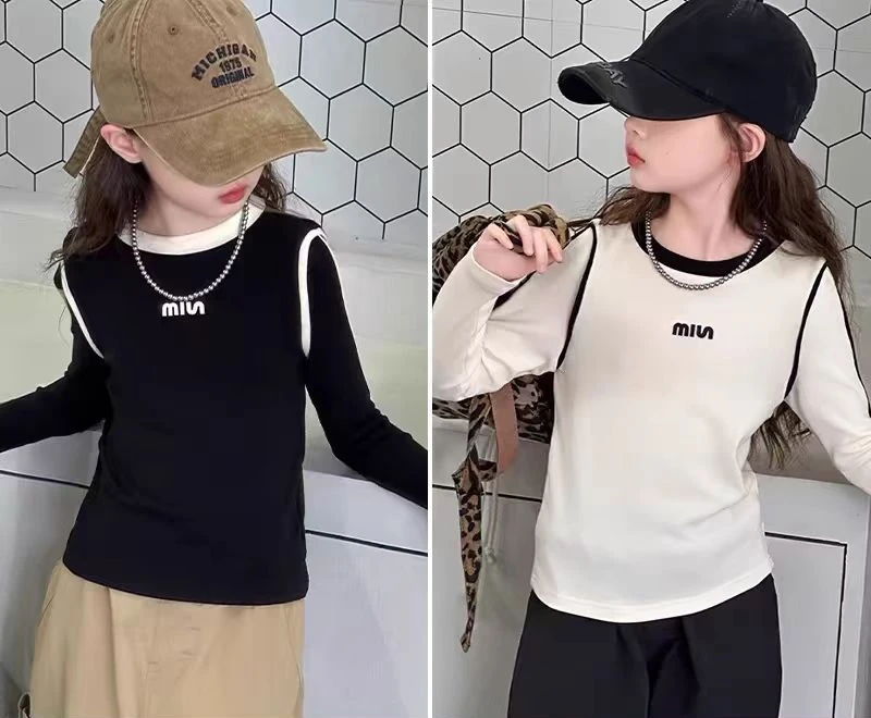 春款上新女童洋气外穿假两件卫衣新款潮款春秋舒适百搭长袖打底衫