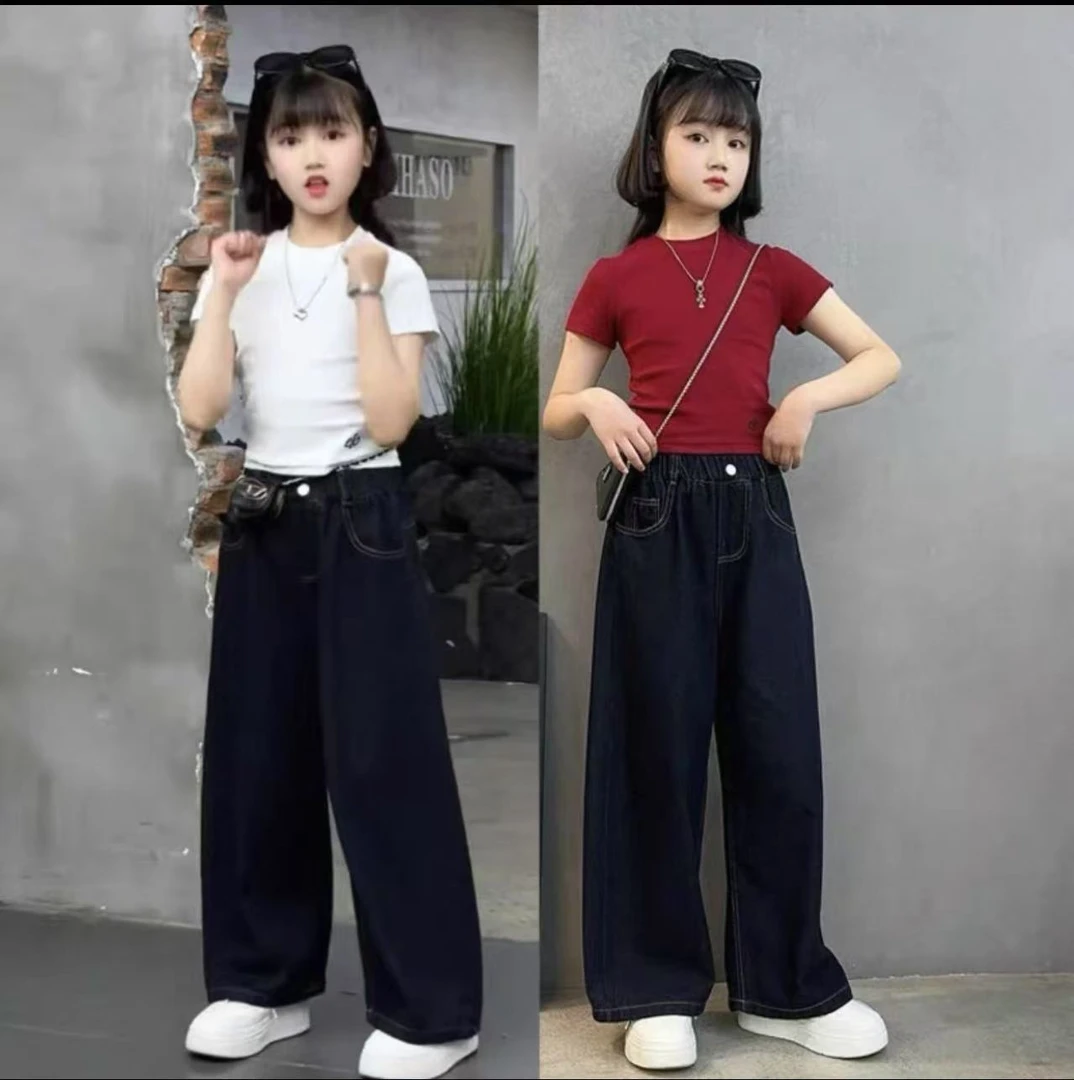 女童夏季套装2025新款儿童洋气时髦短款T恤高腰阔腿裤炸街两件套6