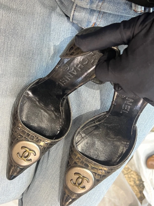 95新 LouisVuitton/路易威登 chanel鳄鱼皮金币高跟鞋