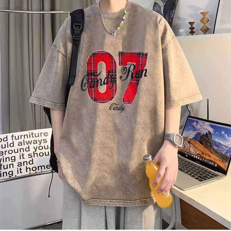 印花美式五分常规ins潮男t恤短袖男士百搭夏季短袖T恤潮流