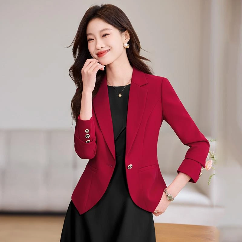 红色西装外套女春秋季2025新款高级感小个子修身收腰短款西服上衣