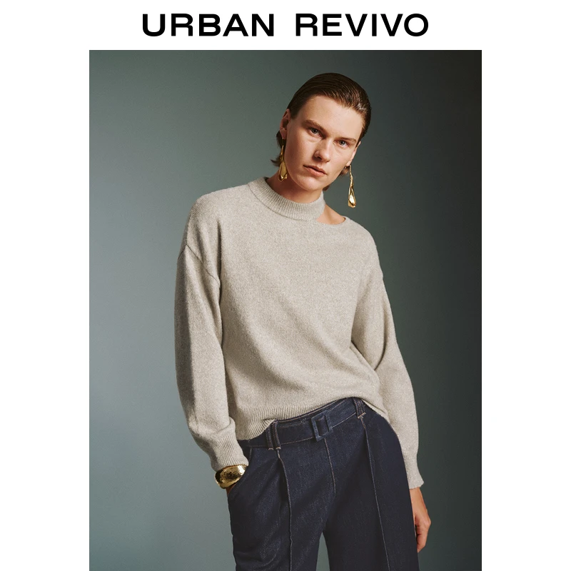 UR冬季新款女装设计感气质露肩短款针织衫UWM940085