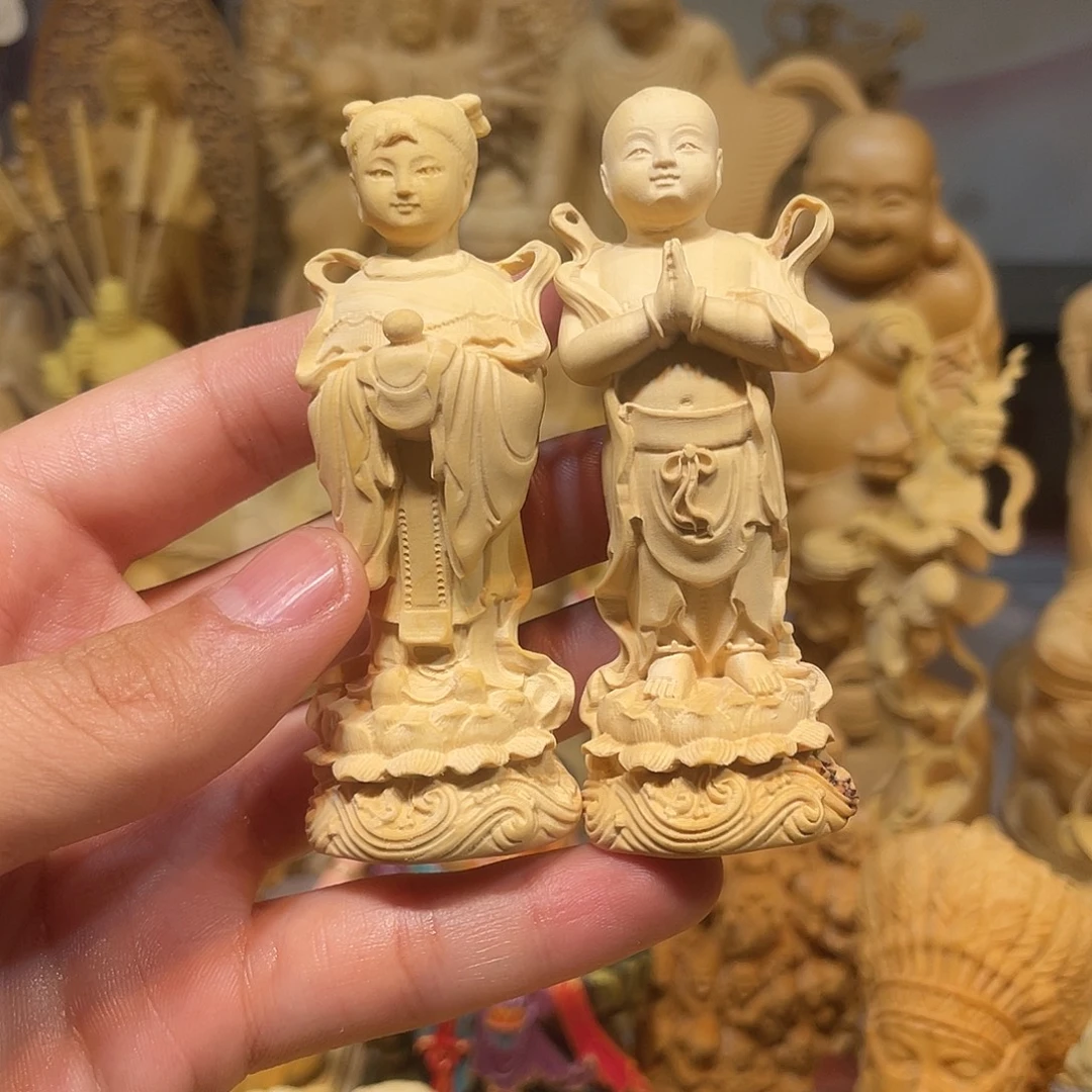 黄杨木小瑕疵金童玉女