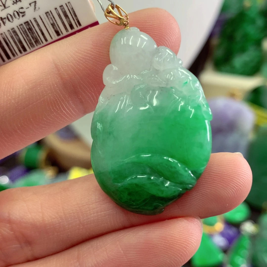 翡翠18K金镶嵌吊坠(不含链)