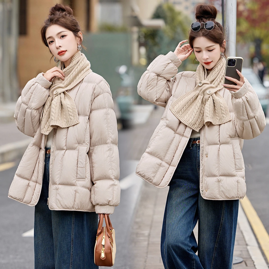 超好看针织围脖羽绒服女中长款2025冬新款韩版洋气减龄鸭绒外套潮
