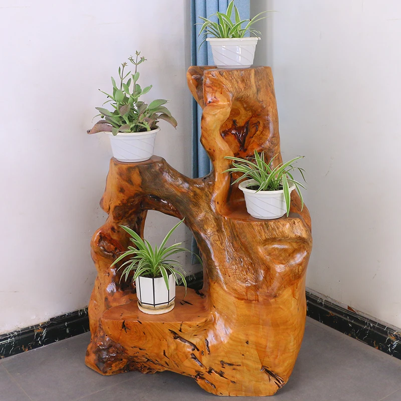 根雕花架树根摆件摆花架树桩香樟木实木落地木雕架子MH10500