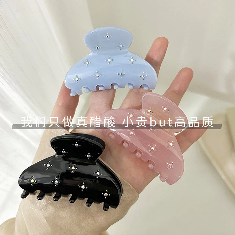 妙妮A#7330韩版醋酸抓夹糖果色精致镶钻清新鲨鱼夹气质小巧盘发夹