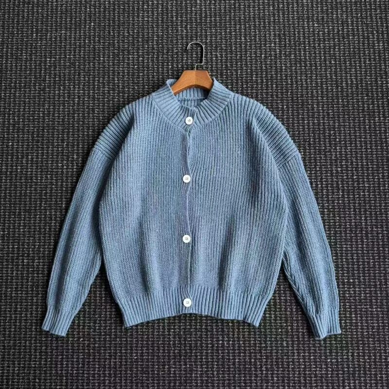 THON BERRY克莱因蓝男士复古针织开衫纯色毛衣外套休闲百搭MK011