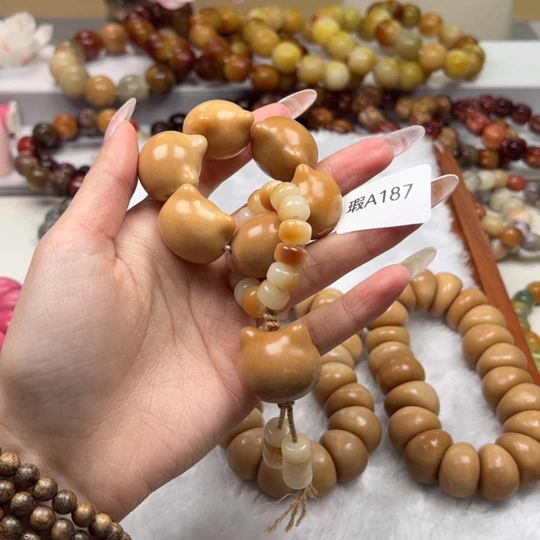 菩提根/象牙果手串汪*瑕a187猫头手捻18mm