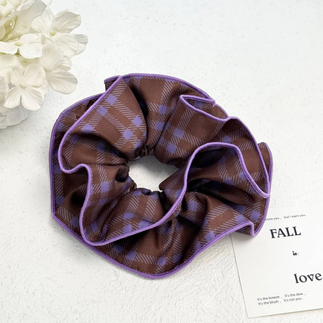 BAOSHATI/宝莎缇F-1267韩版紫色边格纹大肠发圈