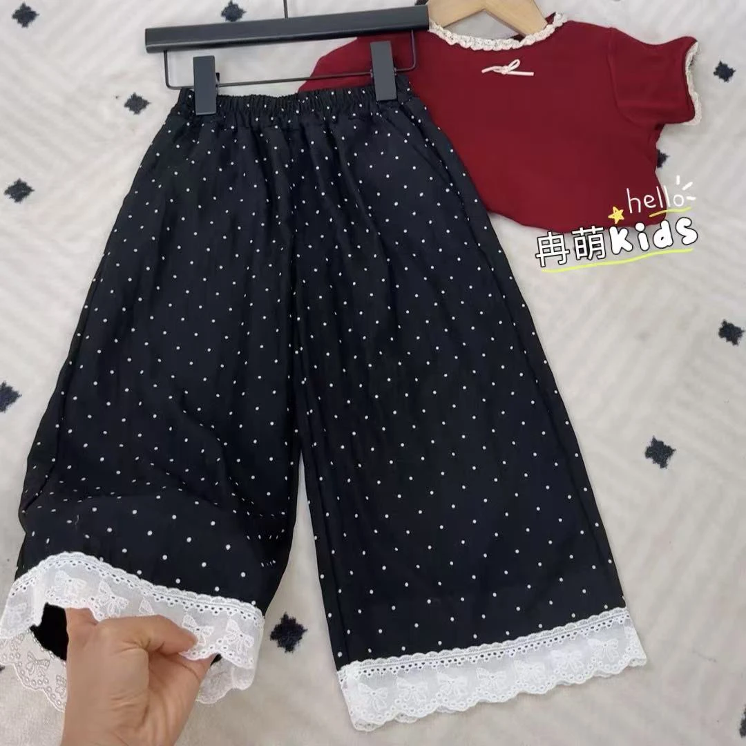 防蚊裤女童夏装2025新款森系儿童波点阔腿裤女宝宝裤子夏季薄款