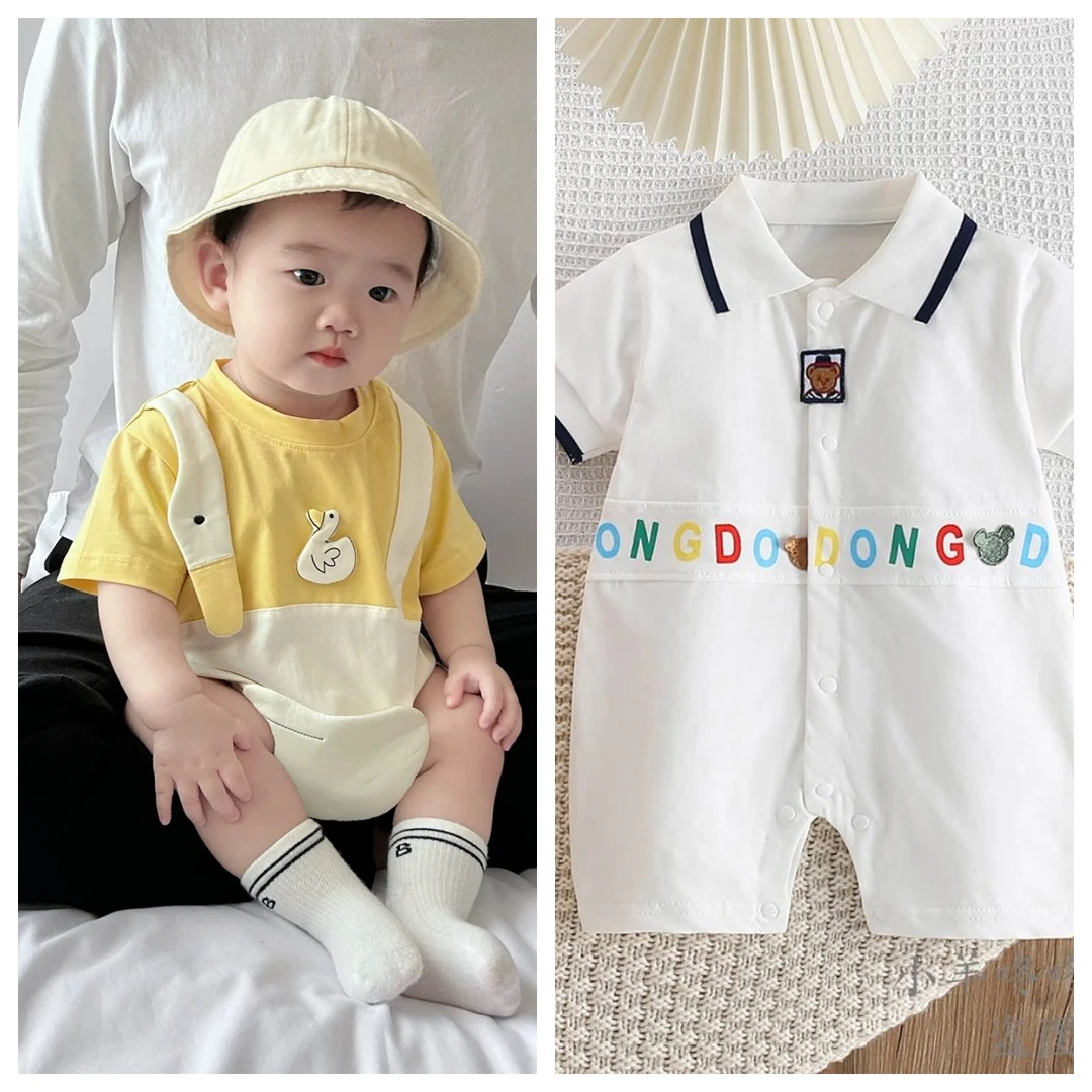 到手2件】新款夏季婴幼儿薄款洋气夏装宝宝可爱卡通连体衣哈衣