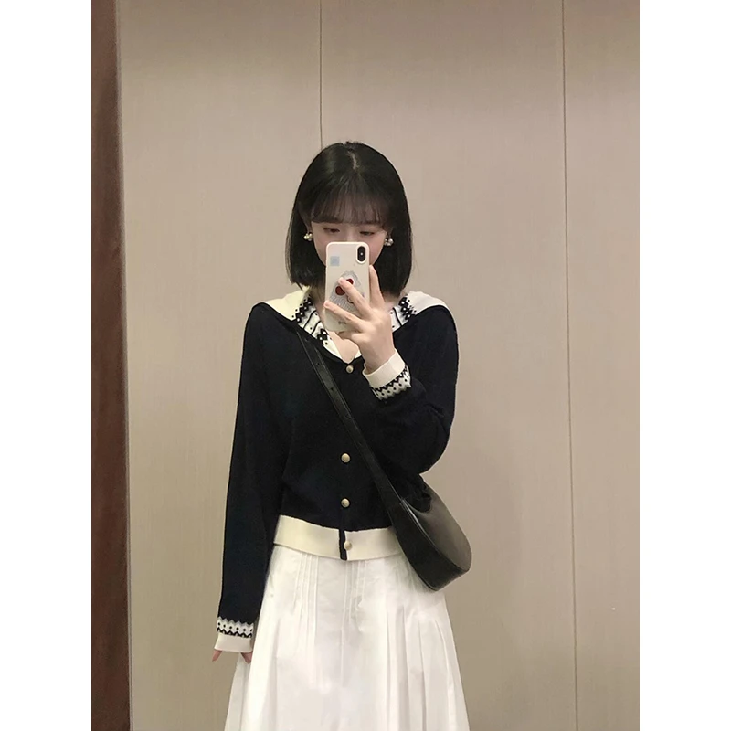 早秋季2025新款学院风穿搭配一整套海军领毛衣连衣裙子两件套装女