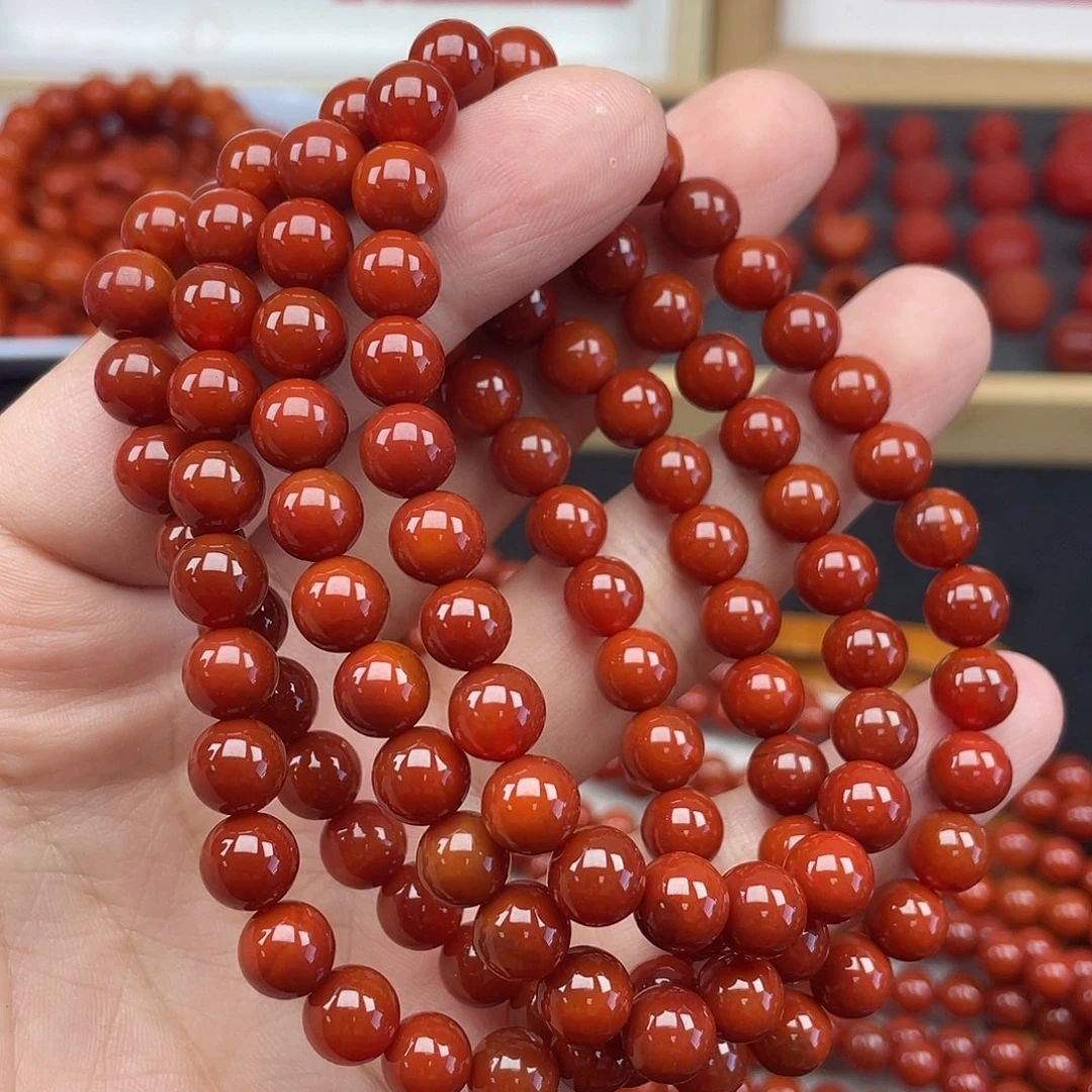 南红玛瑙2号瓦西牛血红卡8长链未镶嵌