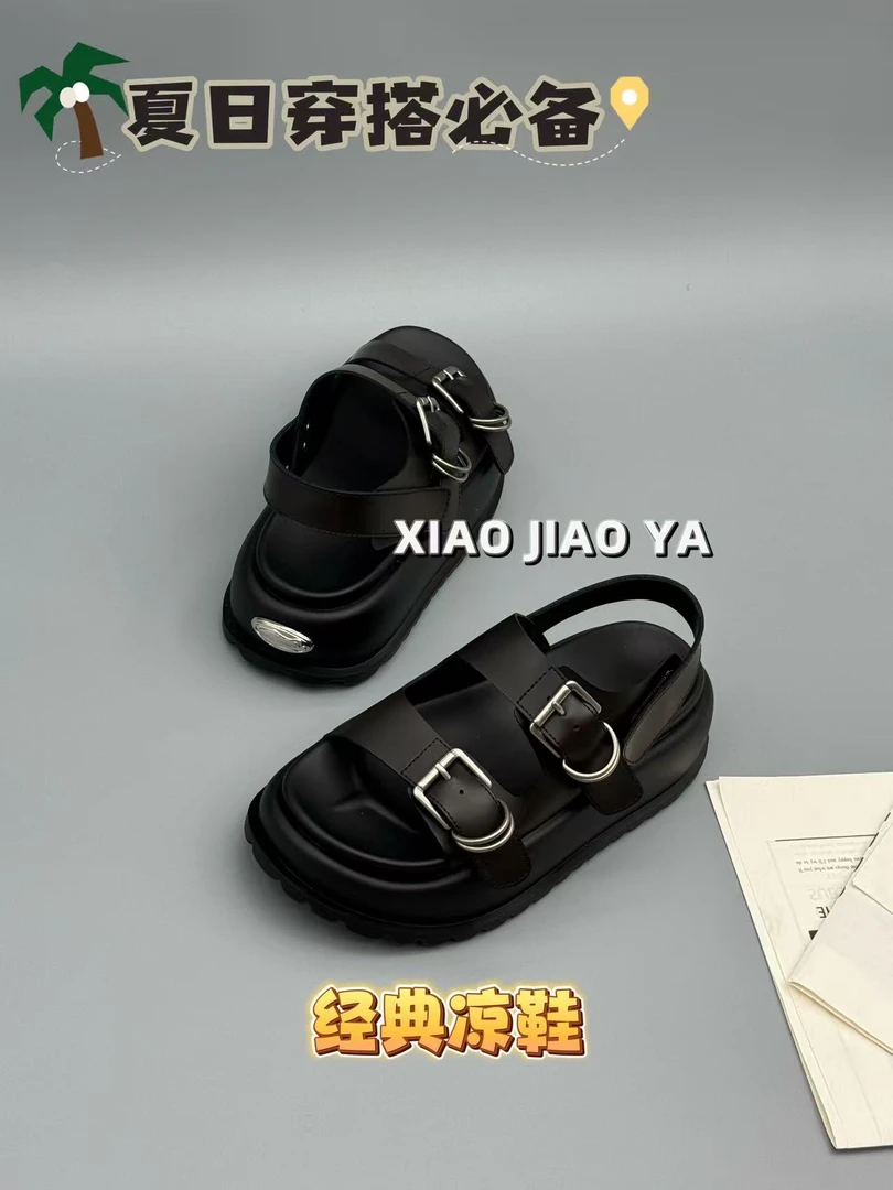 XIAOJIAOYA【经典凉鞋升级版】小众设计师款百搭厚底凉鞋（跟高6）