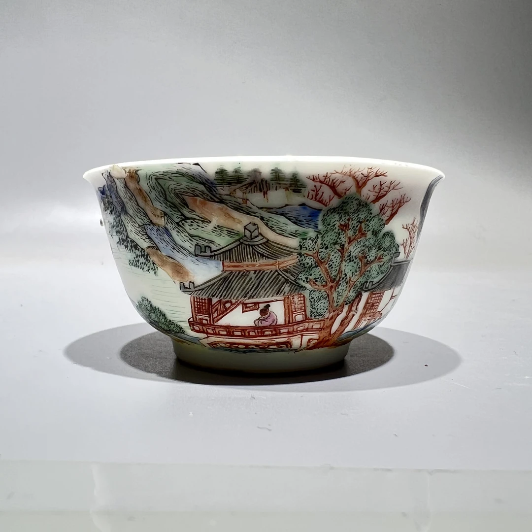 超细路粉彩通景山水杯（重要）