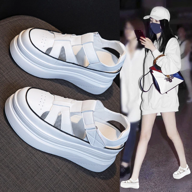 增高7CM罗马凉鞋女2025夏新款外穿厚底镂空女厚底凉鞋小白鞋