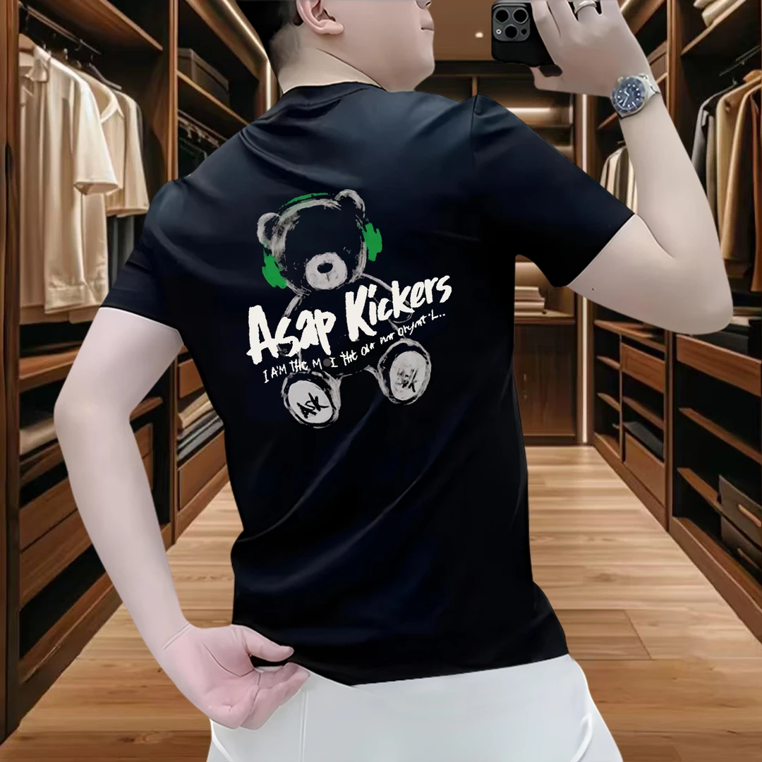 夏季大码T恤短袖男款爆款2025新款时尚休闲百搭宽松圆领印花上衣