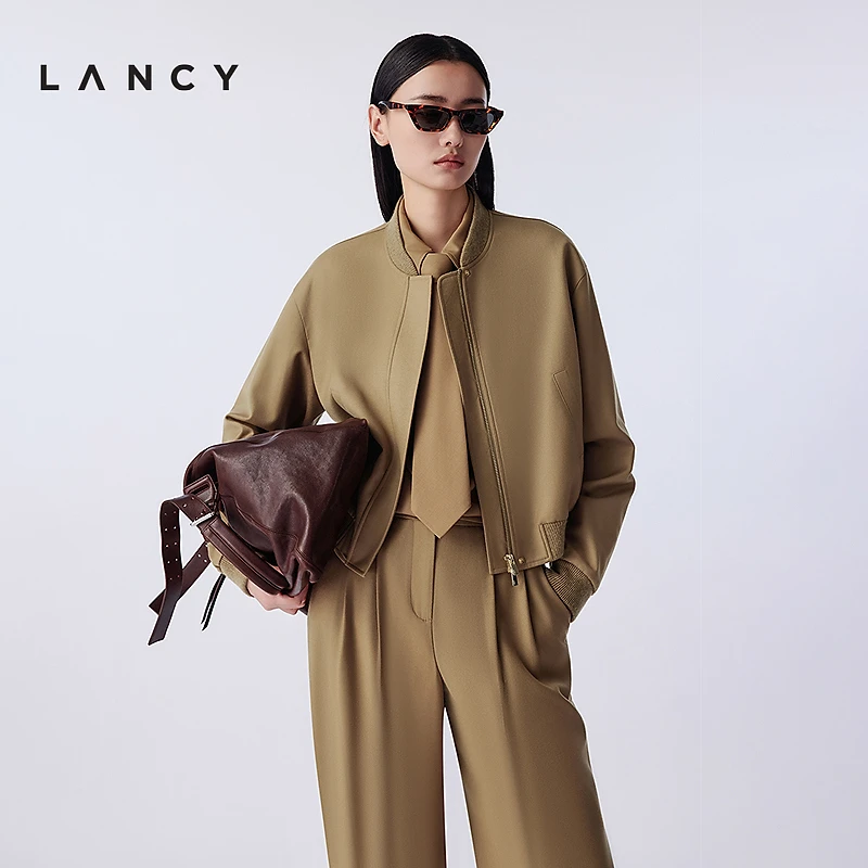 【羊毛羊绒】LANCY/朗姿2025冬新款休闲棒球领短外套简约短夹克女