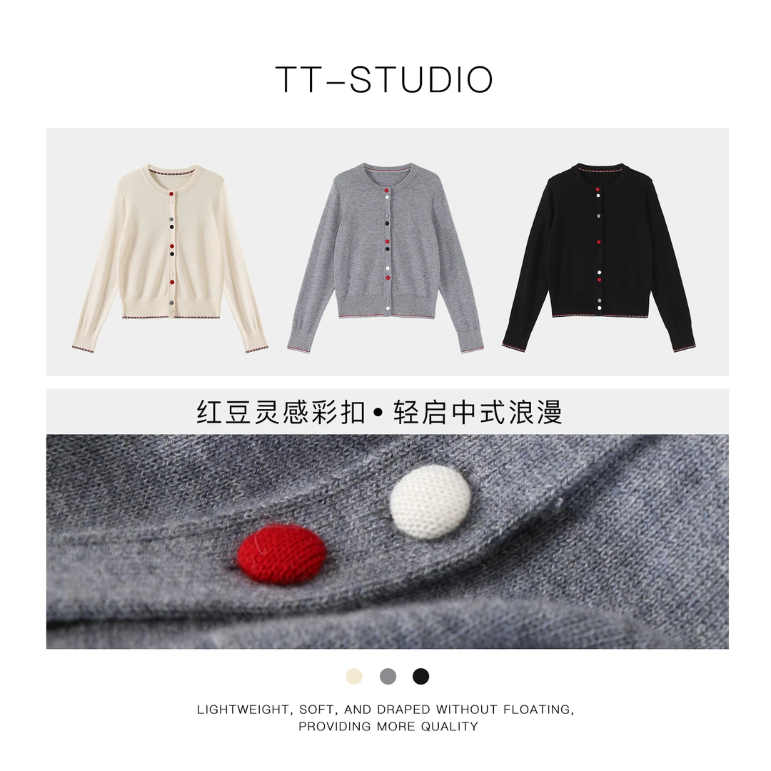 TT【彩豆毛衣】羊毛春夏新品复古针织衫单排扣毛衣开衫TT-11MY8366