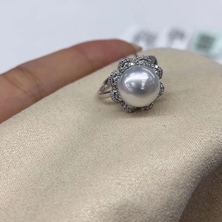 银S925镶嵌戒指海水珍珠10-11mm51号