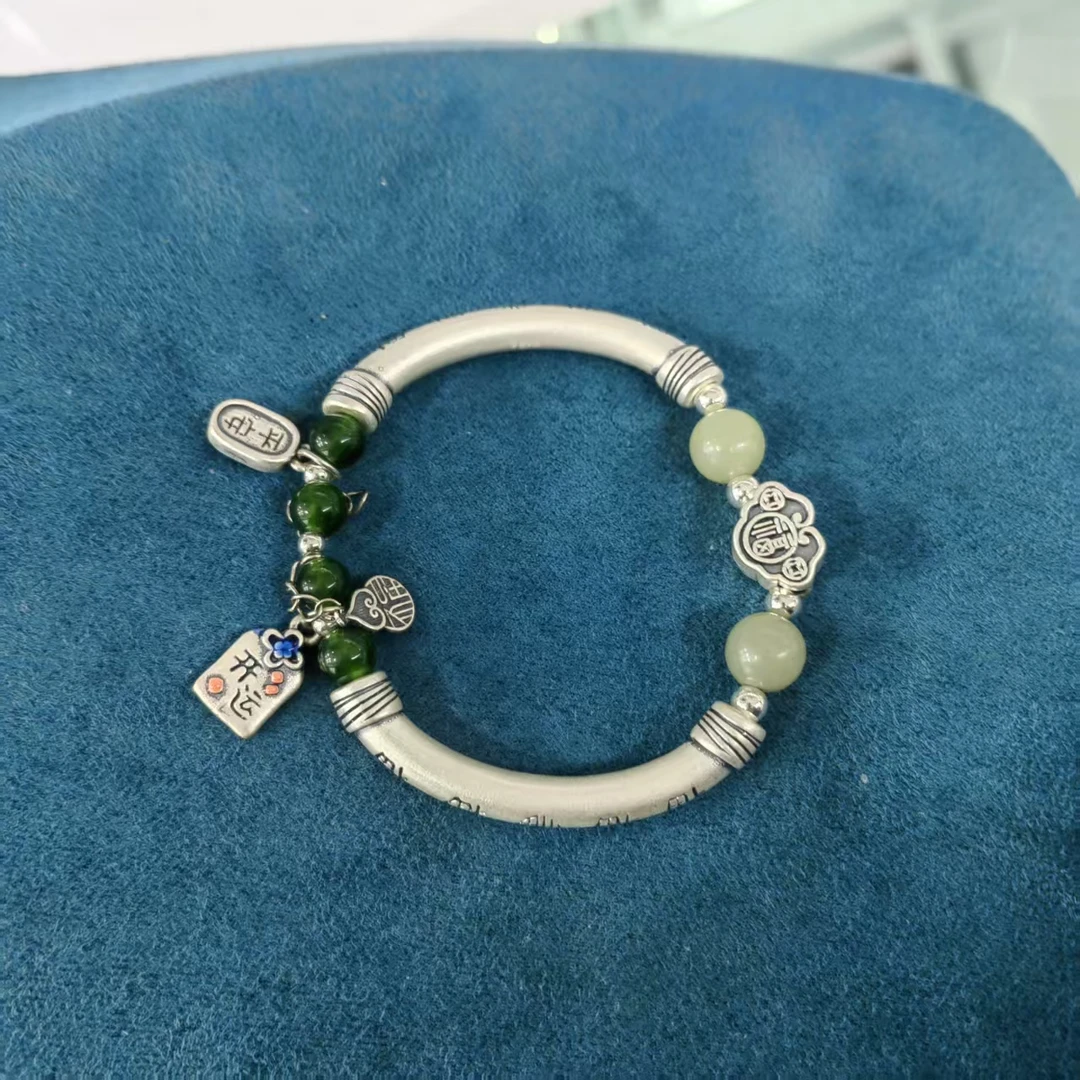 925银树脂手链 0115-59  气质百搭古典气质绿色银手链   HY