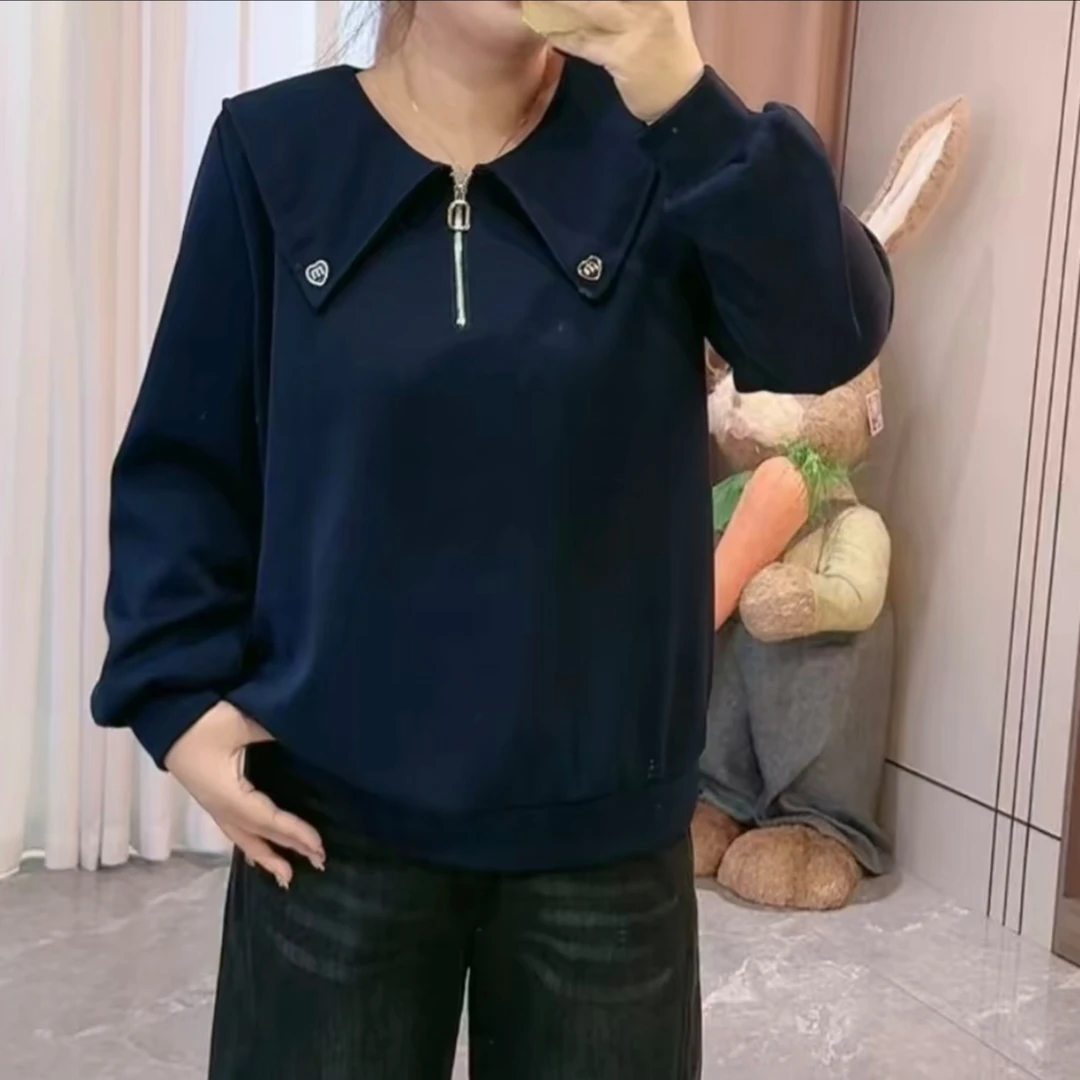 大码女装早秋新款洋气减龄海军领拉链显瘦百搭卫衣8301