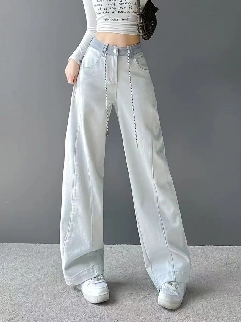高腰宽松显瘦高级裁剪欧货减龄直筒阔腿牛仔裤百搭休闲时尚