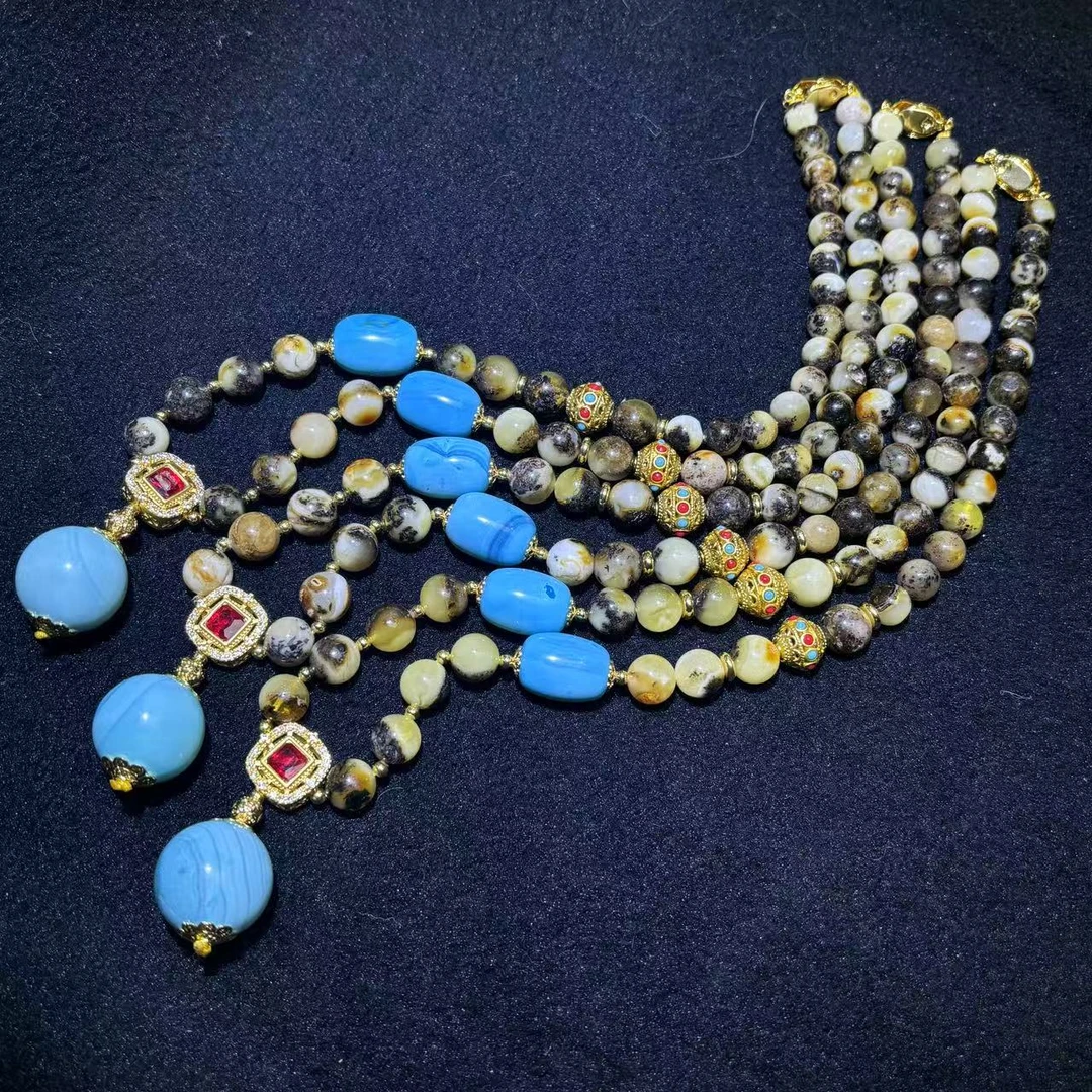 面面来财珠宝M2854-多宝琥珀白花天翁珀项链-多样性发货只发一件