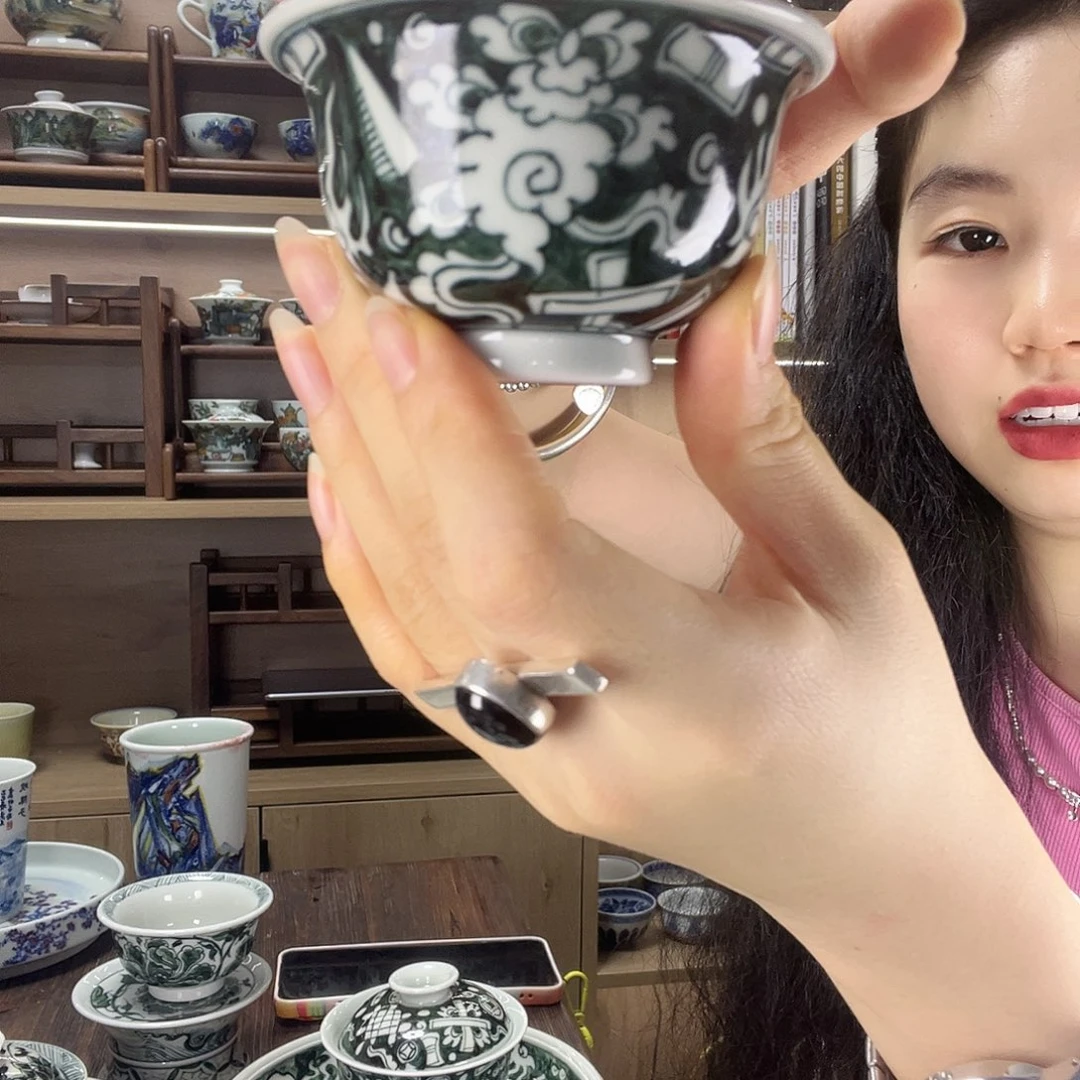 郎窑绿八宝压手杯70cc