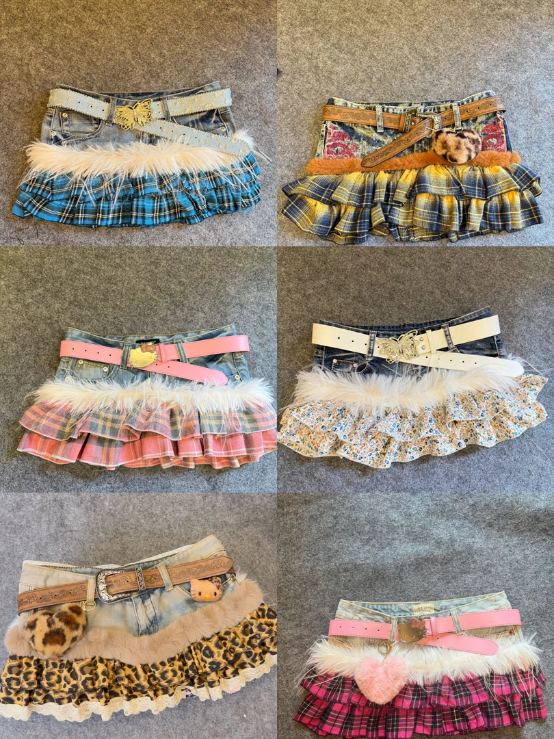 火火y2k原创少女古着拼接裙微瑕（30个款式盲盒随机）-可直拍