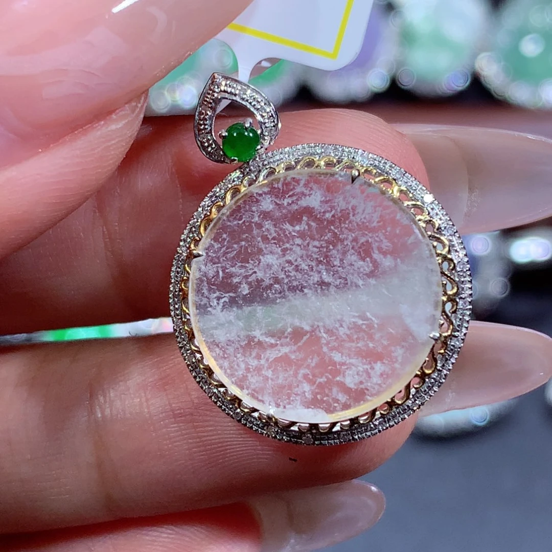 翡翠18K金镶嵌吊坠(不含链)