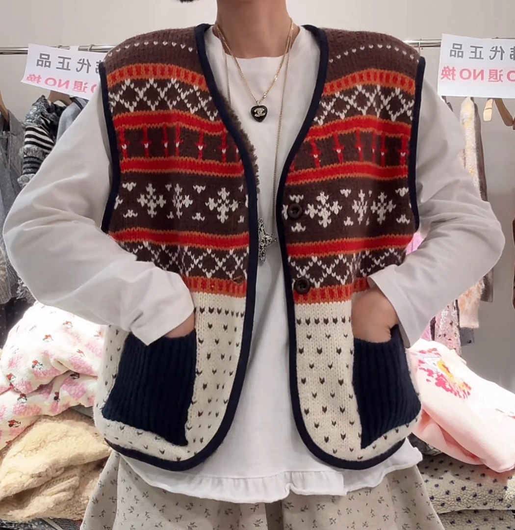 舜 韩国东大门正品两面双穿针织马甲背心坎肩马夹