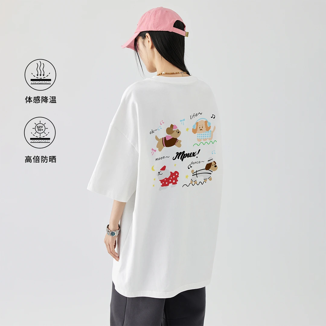 GOLFCROSS&MPUX联名款凉感休闲百搭短袖圆领宽松印花卡通时尚T恤
