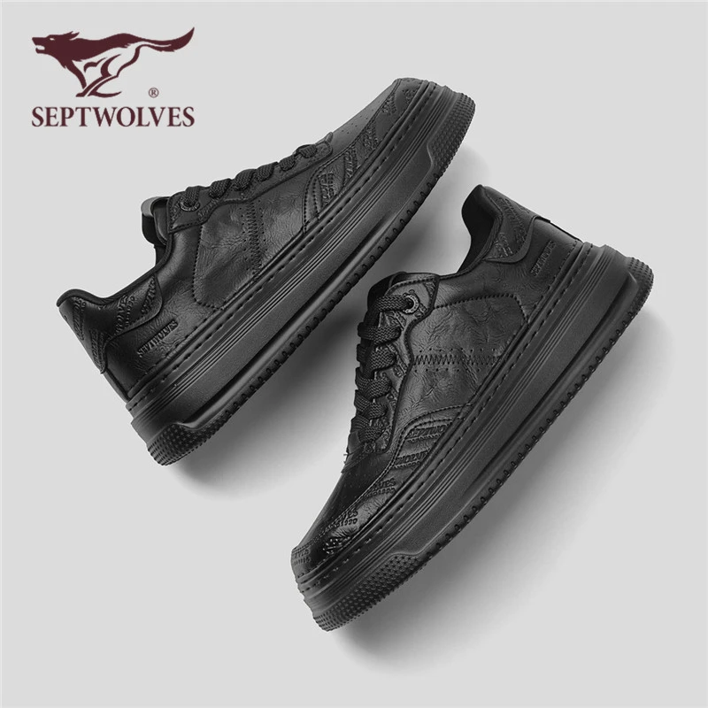 七匹狼男鞋2025新款秋季百搭全黑色休闲板鞋男款增高厚底运动潮鞋