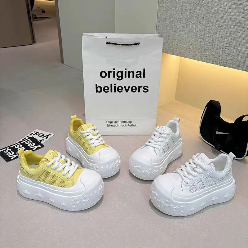 【2501】丑萌大头厚底小白鞋女网面透气2025年新款爆款夏季薄款网鞋