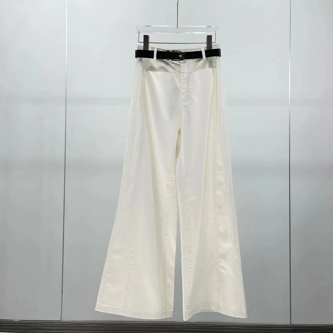 2025女装艾诺丝同款白色阔腿裤高腰夏季设计师简约