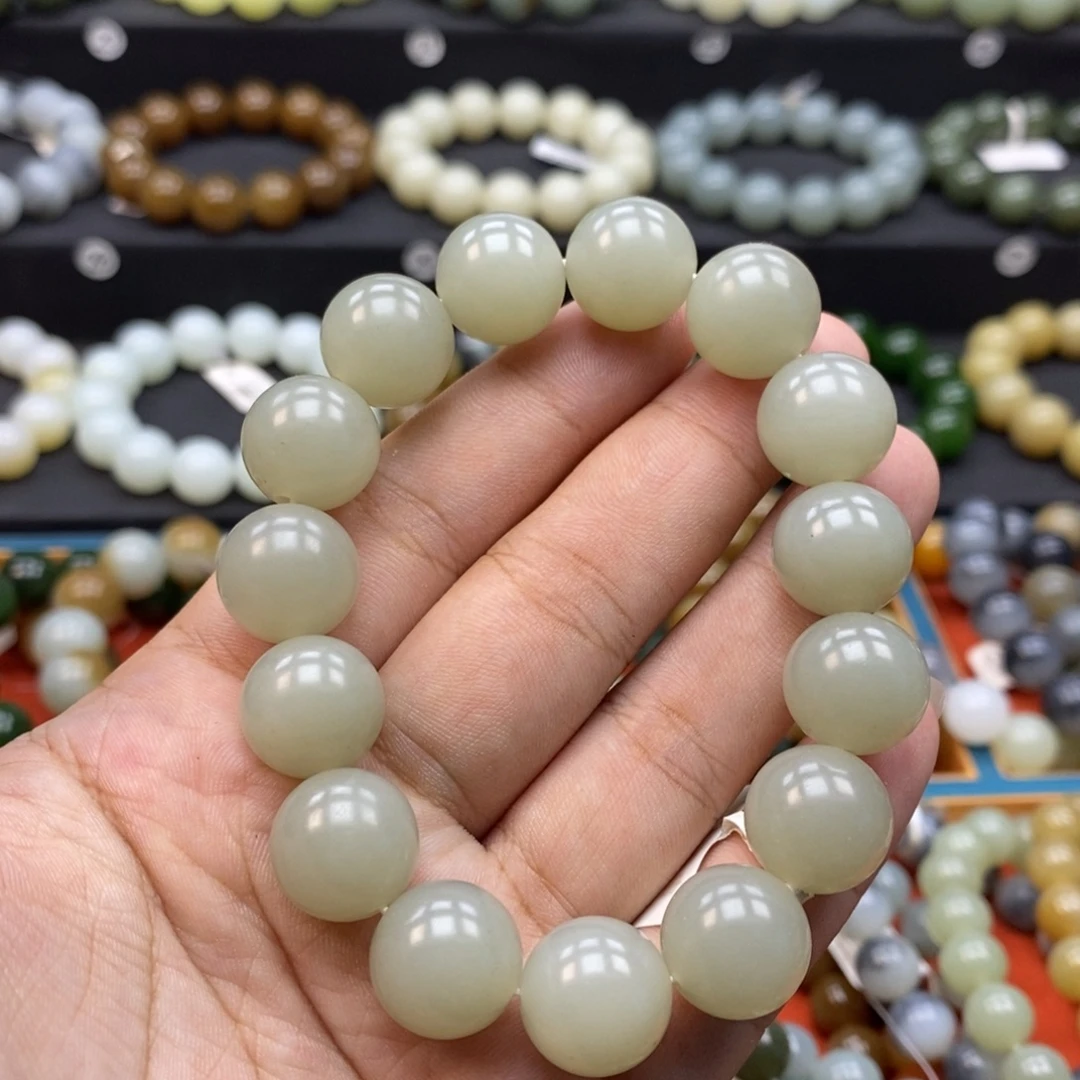 未镶嵌手串和田玉Q卡14高青白