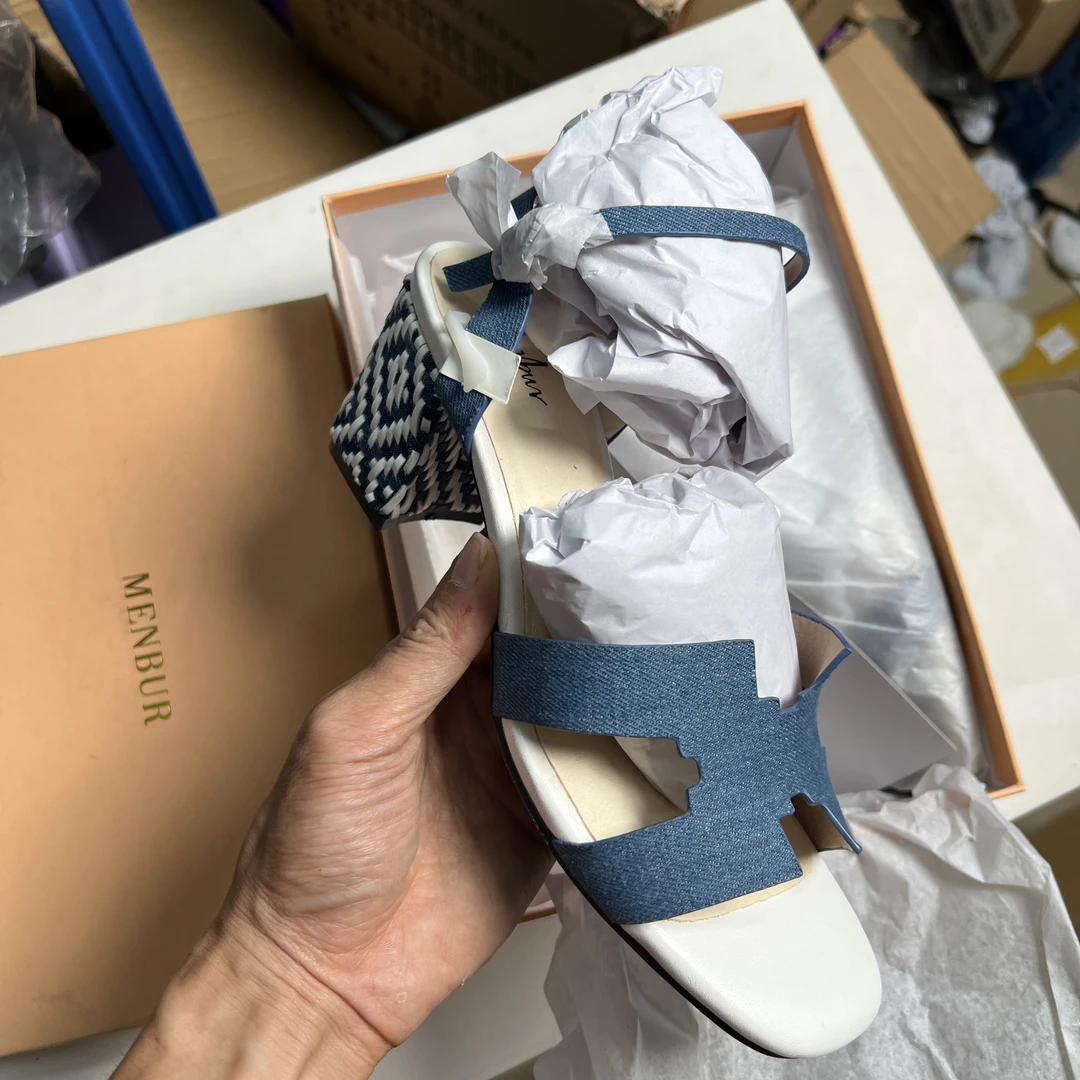 牛仔布凉鞋粗跟女鞋131