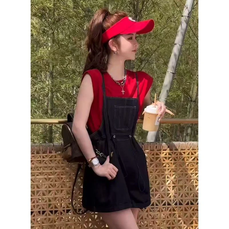 大码胖MM夏季新款粉红色复古背带连衣裙洋气减龄纯色设计感高腰