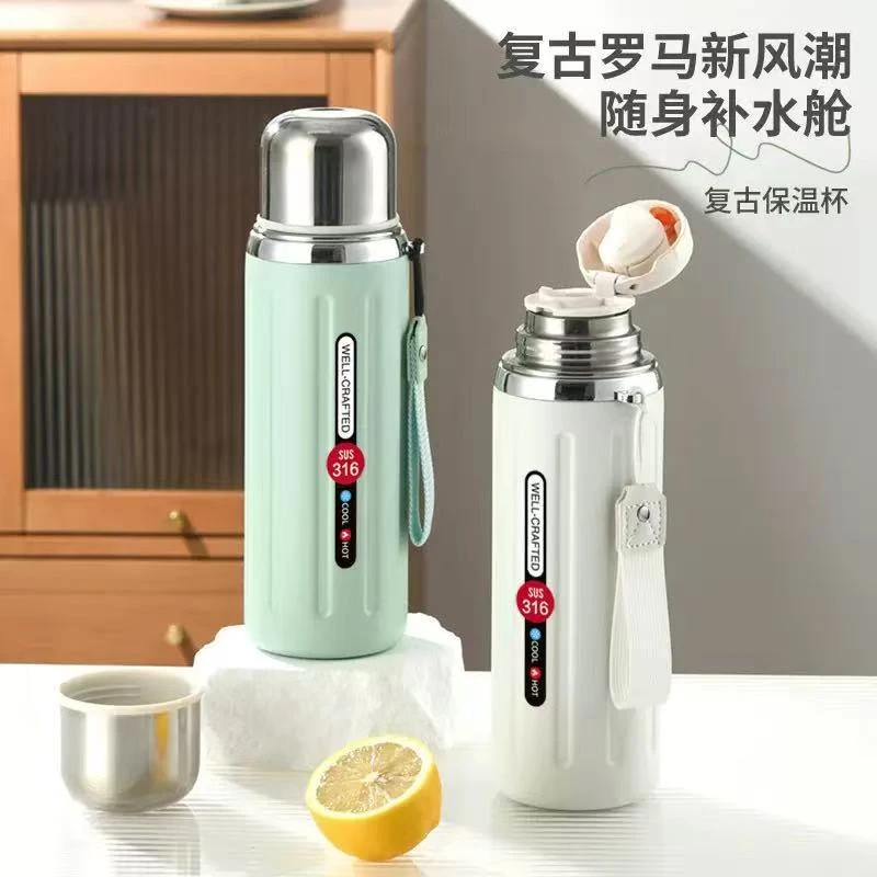 罗马柱保温杯316不锈钢创意杯身户外运动女生大容量便携水杯