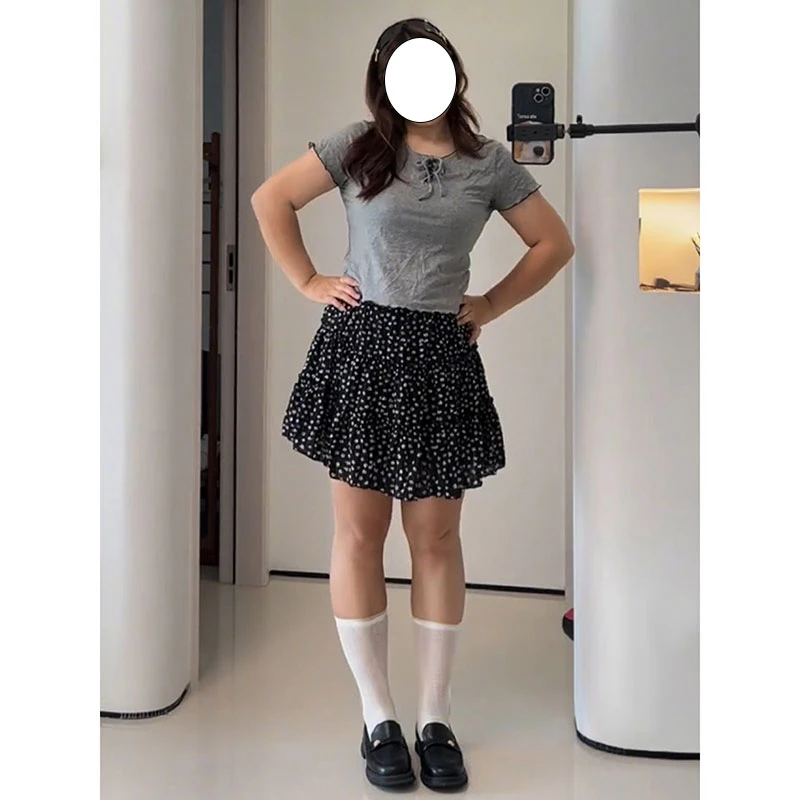 特大码黑色碎花半身裙女夏季新款胖mm显瘦短裙小个子防走光a字裙