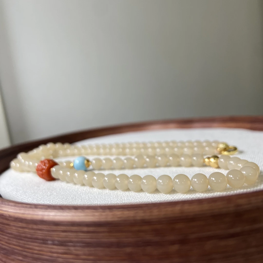 天然和田玉藕粉项链毛衣链