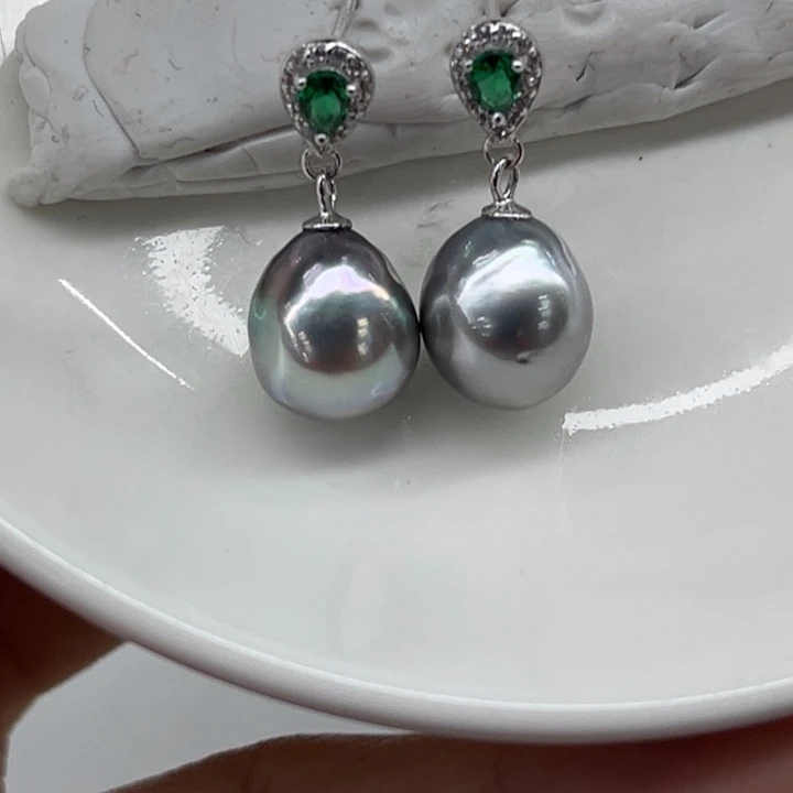 银S925镶嵌耳饰海水珍珠10-11