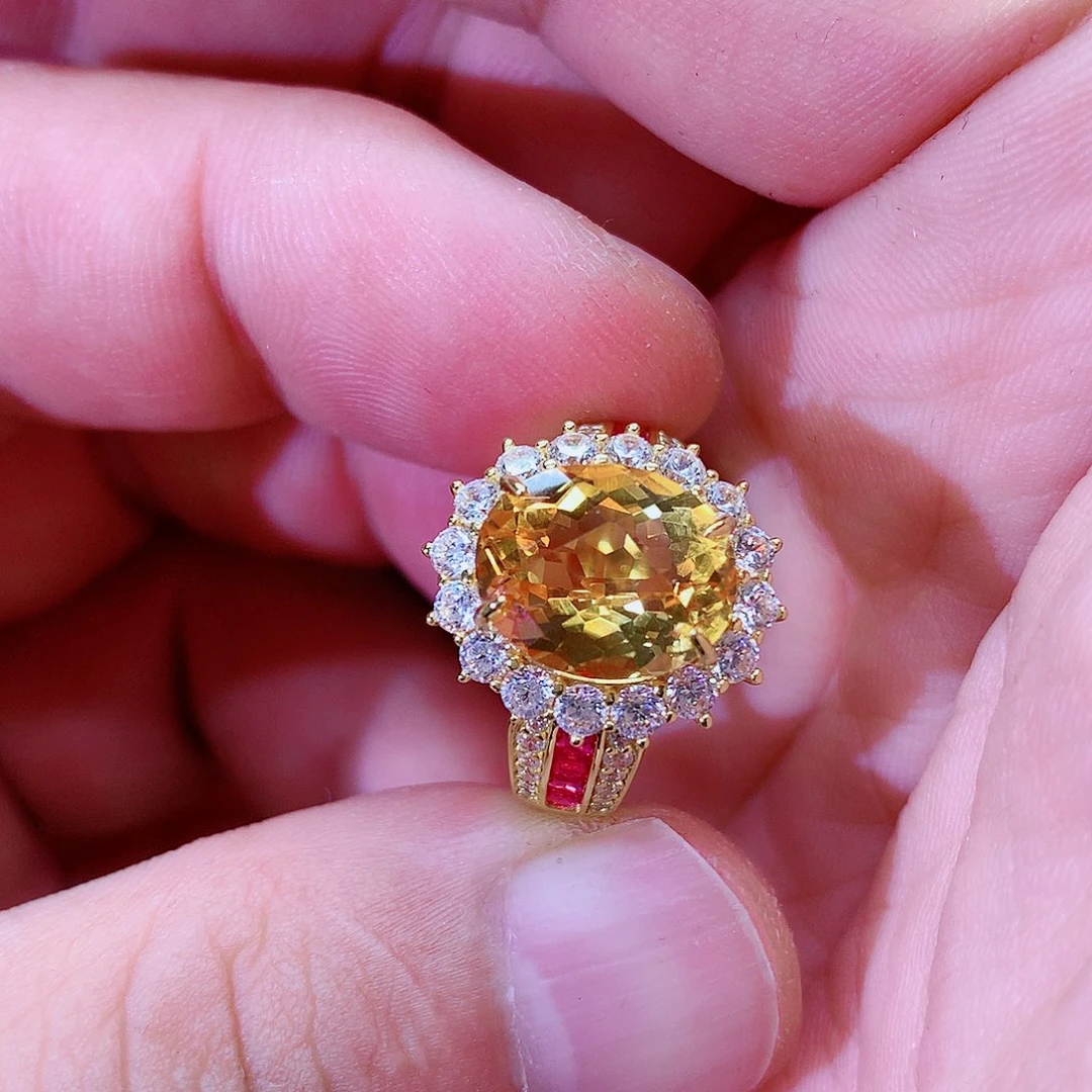 水晶戒指银S925镀金镶嵌