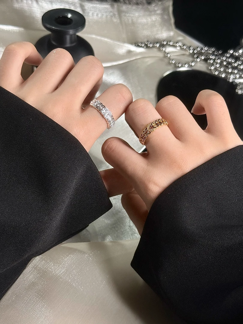 铜合金合成锆石戒指 【米多多】素款个性做旧失序混搭风高智淡人风