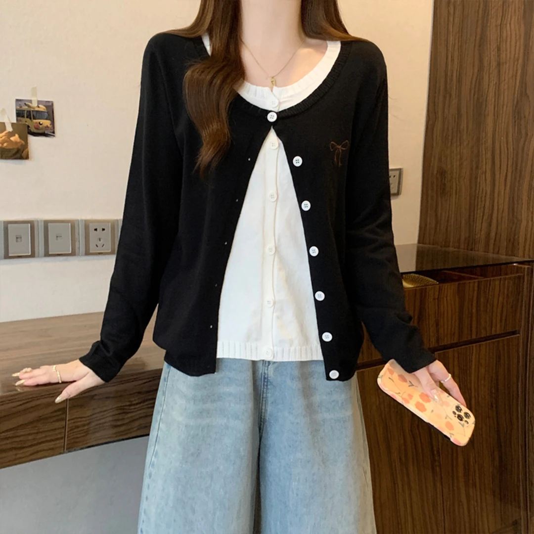 奢姿大码女装2025秋季时尚蝴蝶结刺绣上衣胖妹妹气质减龄针织开衫